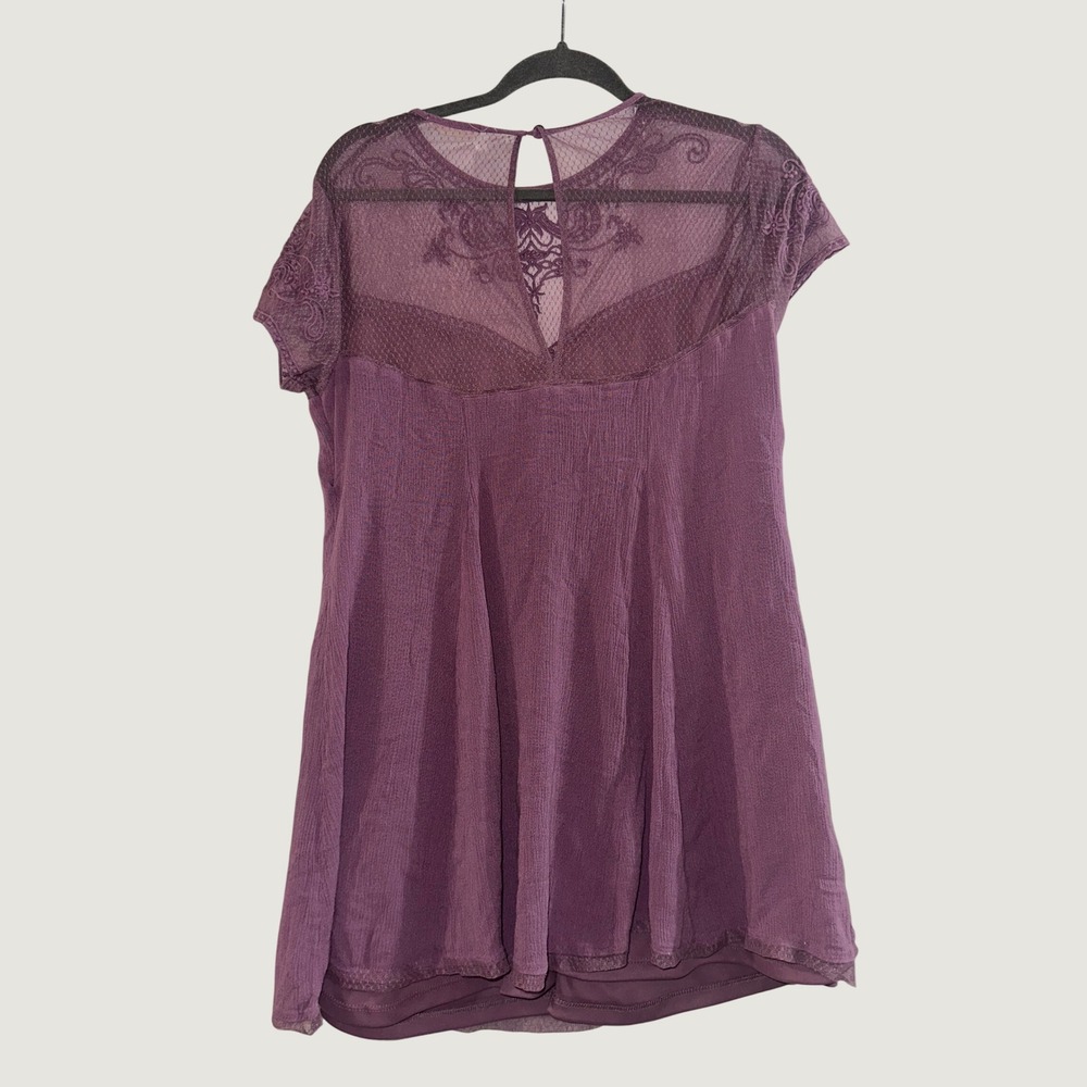 Altar'd State Faith Mesh Embroidered Mini Dress Plum Purple Boho Short Sleeve L - Picture 2 of 5